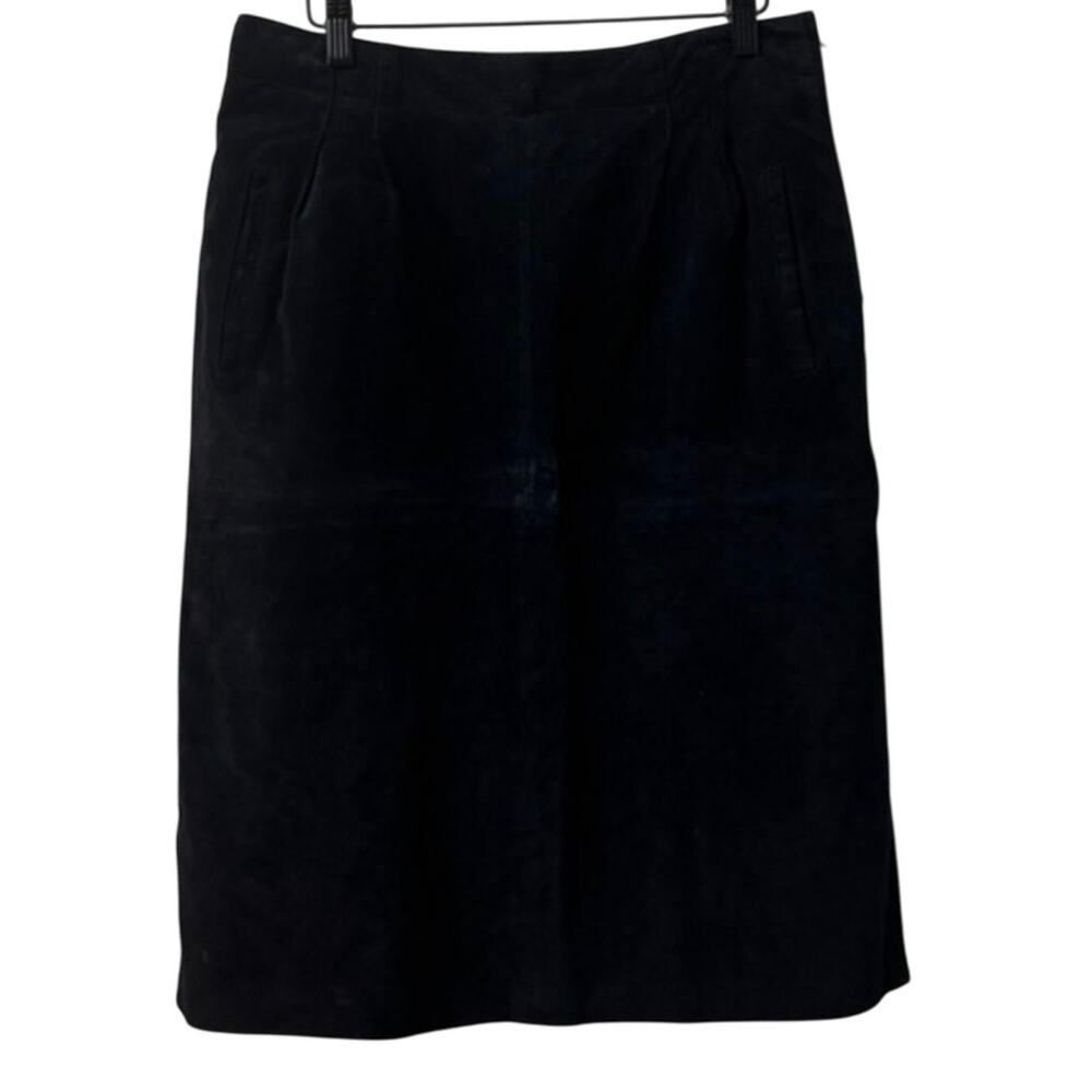 Vintage Lord & Taylor Black pigskin Suede Skirt sz 12 knee length pencil Korea